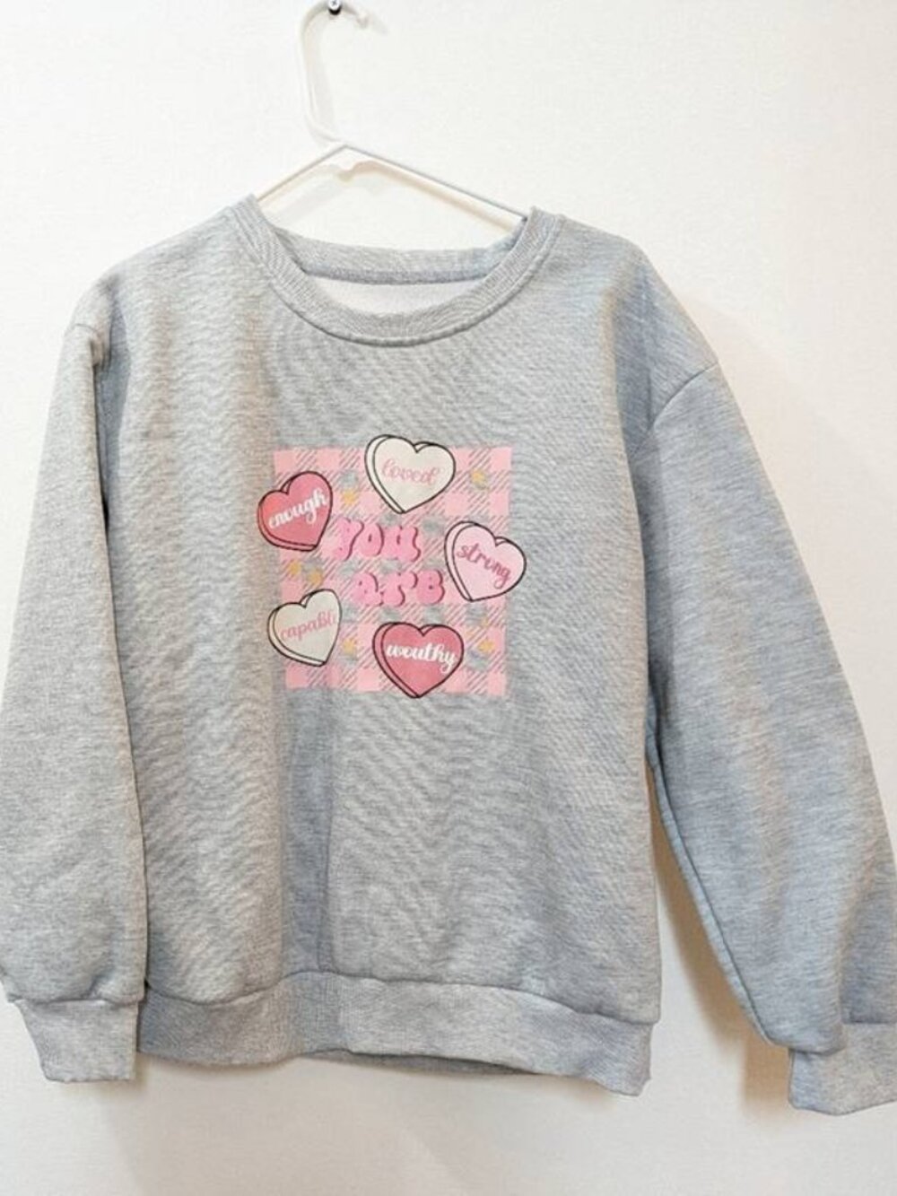 Grey Candy Heart Graphic Crewneck Sweatshirt